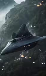 an air force jet flying next to a mountain
