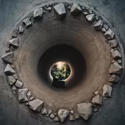 a tunnel with a man in it on the inside