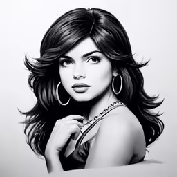 a drawing of a woman in black and white