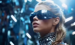 a woman with blue shades on and one eye closed