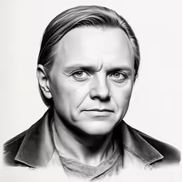 an older man with very close eyes and a serious look on his face