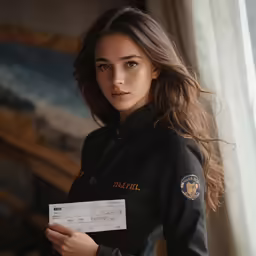 a woman with a check for $ 40 in her hand