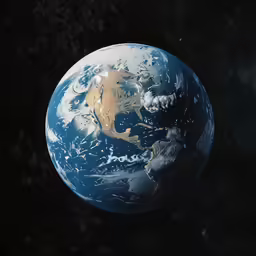 the earth is shown in a darkened, space setting