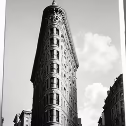 a black and white photo of a very tall building