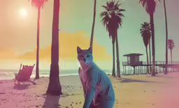 an image of cat in the sunset with palm trees