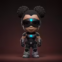 a black cartoon character in a helmet and a robot suit