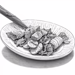 a white plate of food with an open umbrella
