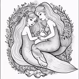two girls in black and white sitting together in the water