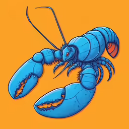 a blue lobster is on a orange background