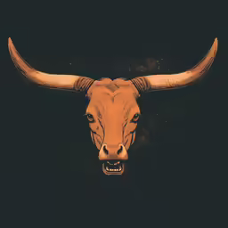 a close - up view of an ox skull on a black background