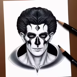 the drawing of the man with makeup painted on him
