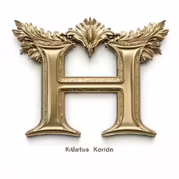 a golden letter h made out of leaves