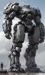 an unusual mechanical art work stands on top of a rock
