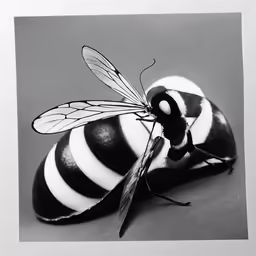 a black and white photo of a bee