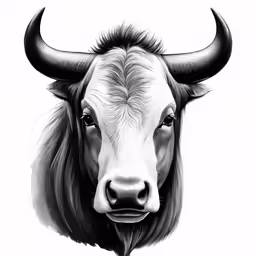 an animal that is wearing large horns and has long horns