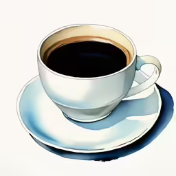 a cup of coffee sits on a saucer on a table