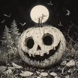 a skull sitting on top of a pumpkin