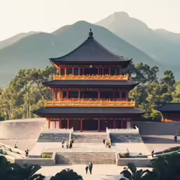 the temple is surrounded by mountains and mountains