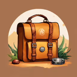 a brown bag and bowl with some coins,an orange bag is sitting next to a bowl