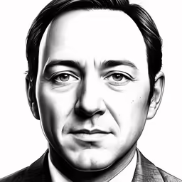 a black and white drawing of a person with dark hair