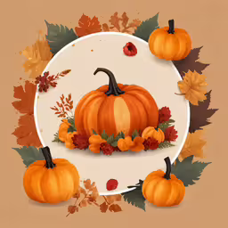a white plate with two pumpkins surrounded by leaves,a plate with three orange pumpkins and leaves