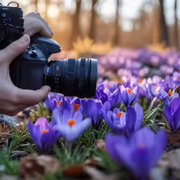 a camera being used to photograph flowers