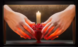 someone with red nails holding a candle in their hands