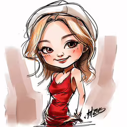 a cartoon drawing of a woman in a dress,a drawing of a woman in red dress