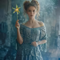 a woman holding a star in her hand