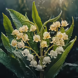 close up of flowers and leaves with a blurry background