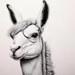the head of an alpaca, black and white