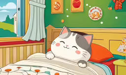 a bed with a gray cat laying in it