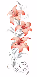 flowers on a white background with swirls and scrolls