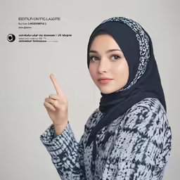 a beautiful young woman holding up a finger