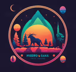 a painting of an animal is on a poster,a design is in an art deco style