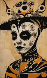 a painted image of a person wearing a mask