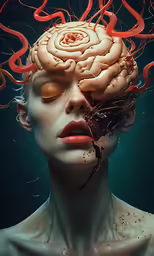the head is adorned with tentacles and water and is in the shape of a human face