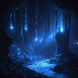 a dark place with many lights inside