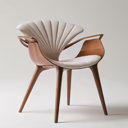 a white chair with wooden legs and a white background