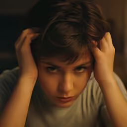 the child is holding his head to his ears