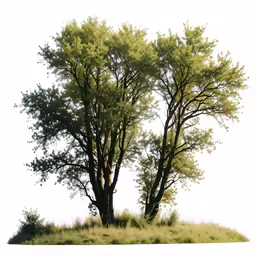 two trees on a hill in the sun