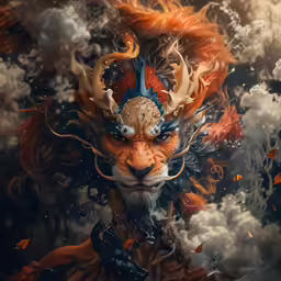 an animal with orange hair and a helmet in it