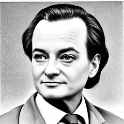 black and white drawing of a man wearing a suit and tie
