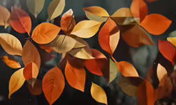 an autumn window scene with orange leaves