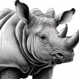 black and white rhinoceros image on side