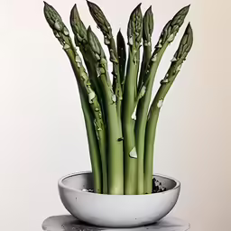 the green stalks are in a bowl on the table