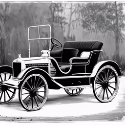 black and white photograph of an old model car