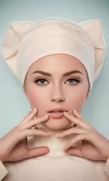 a beautiful woman with blue eyes and makeup