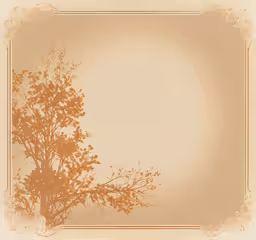 a small tree in a vintage looking picture,an ornate background with leaves and branches on beige