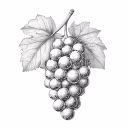 a drawing of grapes on a branch with leaves